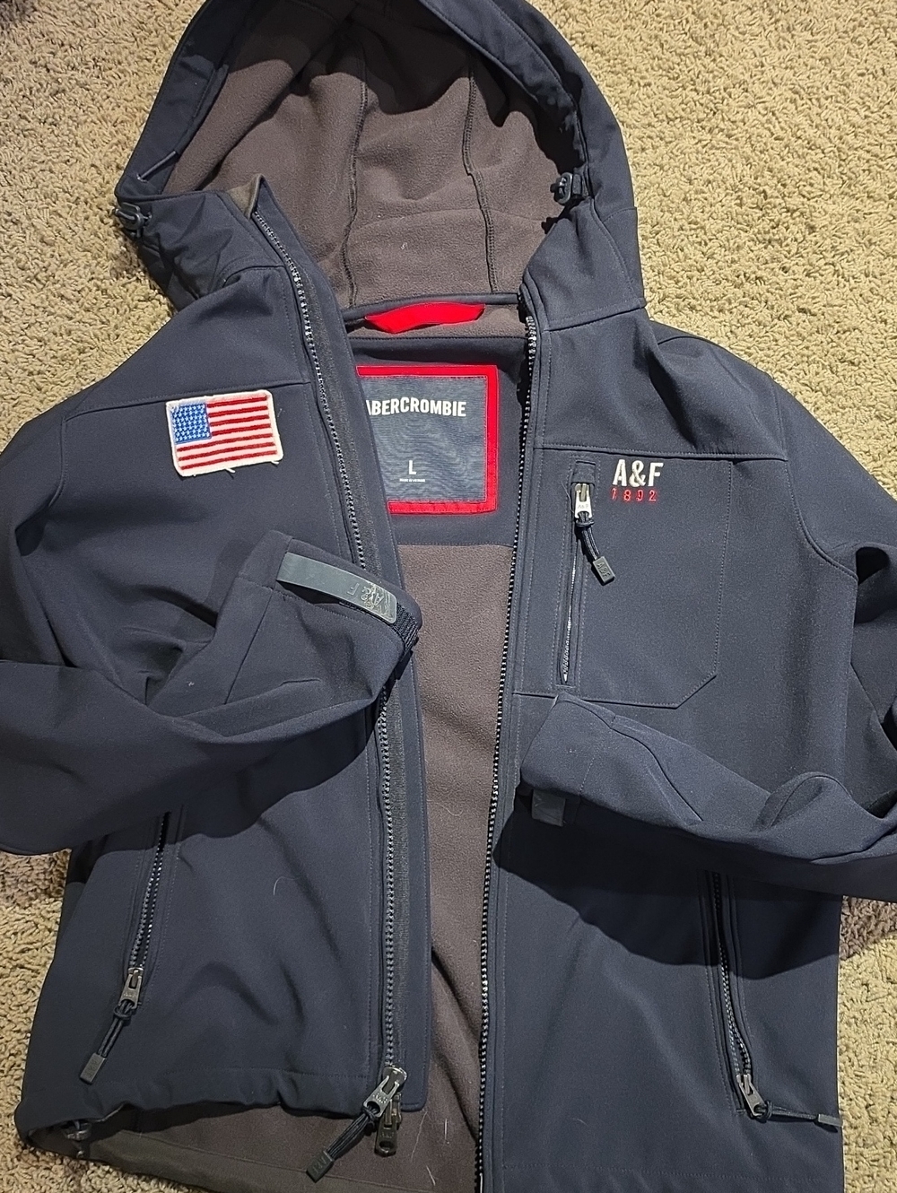 Abercrombie & Fitch Men's Dark Navy Hooded Softshell Jacket